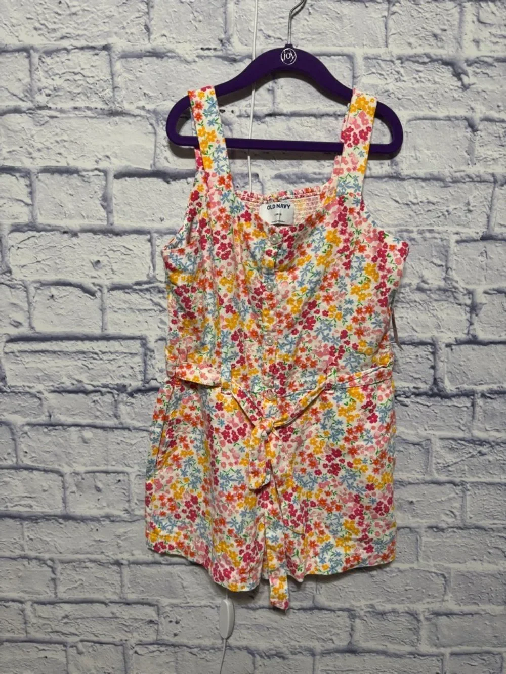 Old Navy Sleeveless Linen-Blend Tie-Front Romper for Girls NWT 10/12